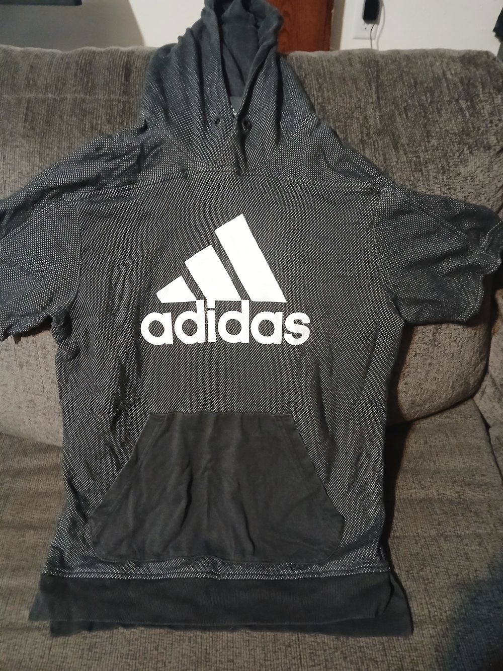 adidas Black Short-Sleeve Hoodie with White Logo